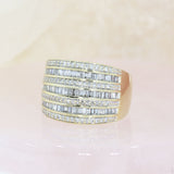 Pre Owned 9ct Yellow Gold Wide 7 Row Round & Baguette Diamond Eternity Ring