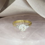 18ct Yellow & White Gold Diamond Solitaire Ring with Tapered Baguette Shoulders 1.85ct