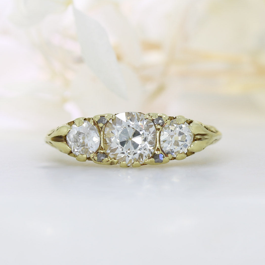 Pre Owned 18ct Gold 3 Stone Old Cut Diamond Boat Ring Approx 1.51ct