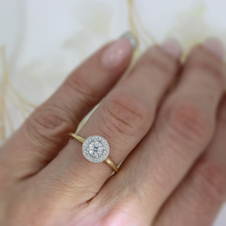 Pre Owned 18ct Yellow Gold GIA Certified Diamond Halo Ring Total 0.50ct