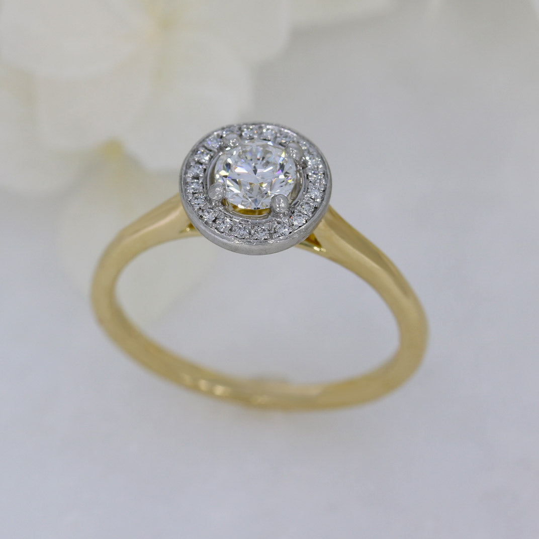 Pre Owned 18ct Yellow Gold GIA Certified Diamond Halo Ring Total 0.50ct
