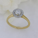 Pre Owned 18ct Yellow Gold GIA Certified Diamond Halo Ring Total 0.50ct