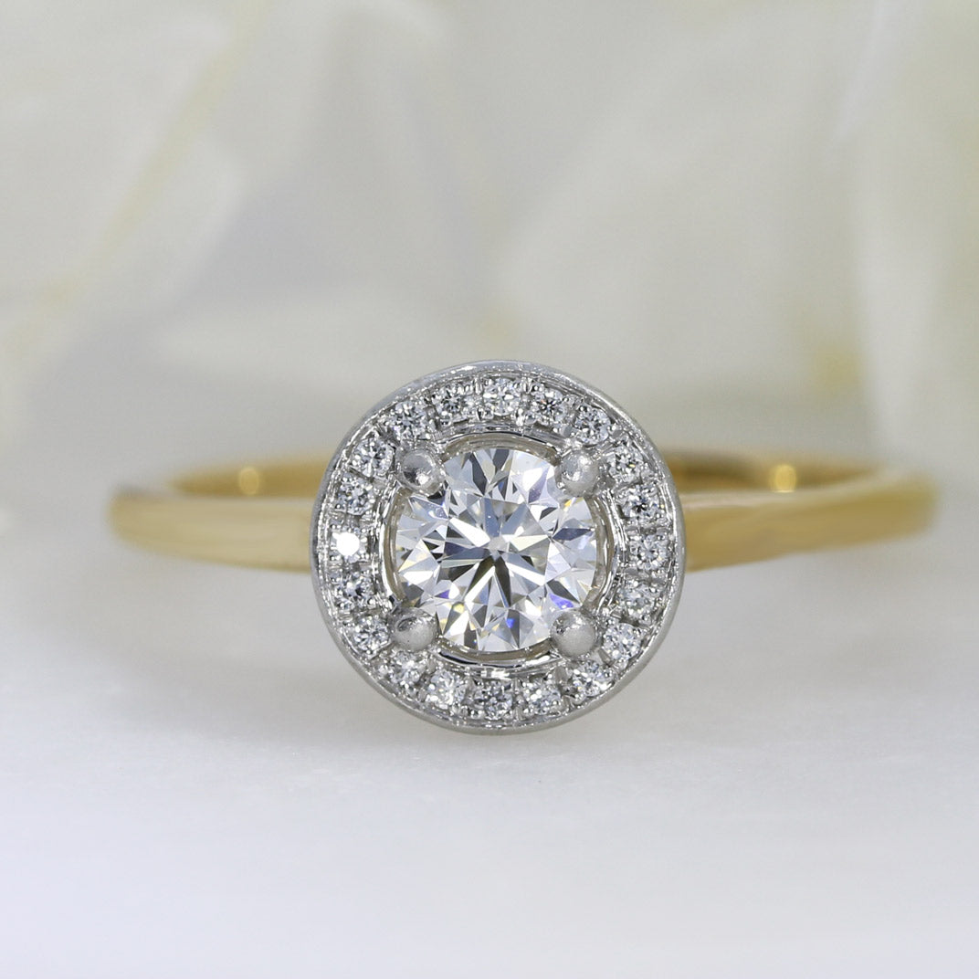 Pre Owned 18ct Yellow Gold GIA Certified Diamond Halo Ring Total 0.50ct