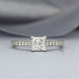 Pre Owned Platinum GIA Certified Diamond Solitaire Ring with Pave Set Shoulders 0.81ct F VS1