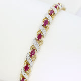Pre-Owned 9ct Yellow Gold Ruby & Pave Set Diamond Chip Bracelet
