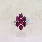 Pre Owned 9ct White Gold Oval Ruby Flower Cluster Ring