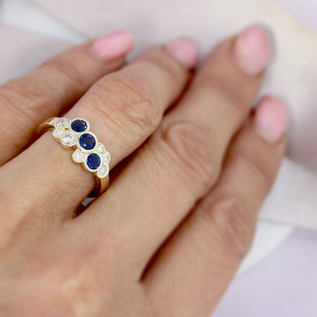 9ct Gold Sapphire & Diamond Bubble Ring