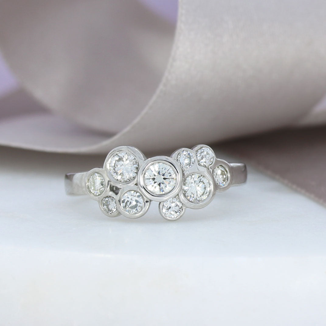 9ct White Gold Diamond Cluster Bubble Ring 0.90ct