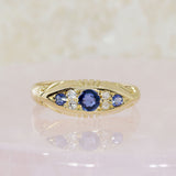Pre Owned 18ct Yellow Gold Antique Sapphire & Diamond Boat Ring