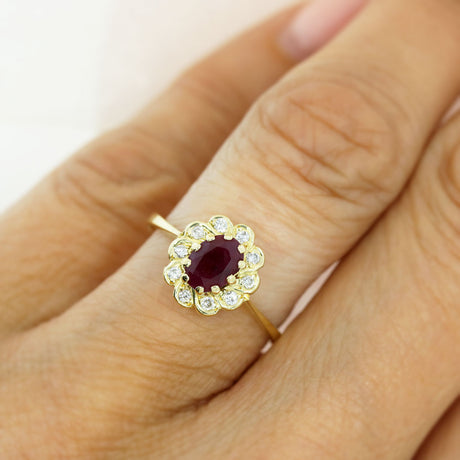Pre Owned 18ct Yellow Gold Oval Ruby & Diamond Cluster Ring