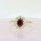 Pre Owned 18ct Yellow Gold Oval Ruby & Diamond Cluster Ring