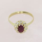 Pre Owned 18ct Yellow Gold Oval Ruby & Diamond Cluster Ring