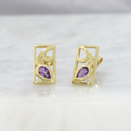 Pre Owned 9ct Gold Amethyst Earrings