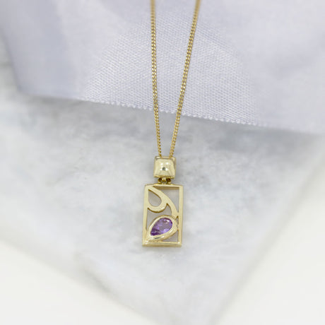 Pre Owned 9ct Gold Amethyst Pendant & Chain