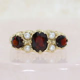 Pre Owned 9ct Yellow Gold Garnet & Seed Pearl Dress Ring