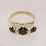 Pre Owned 9ct Yellow Gold Garnet & Seed Pearl Dress Ring
