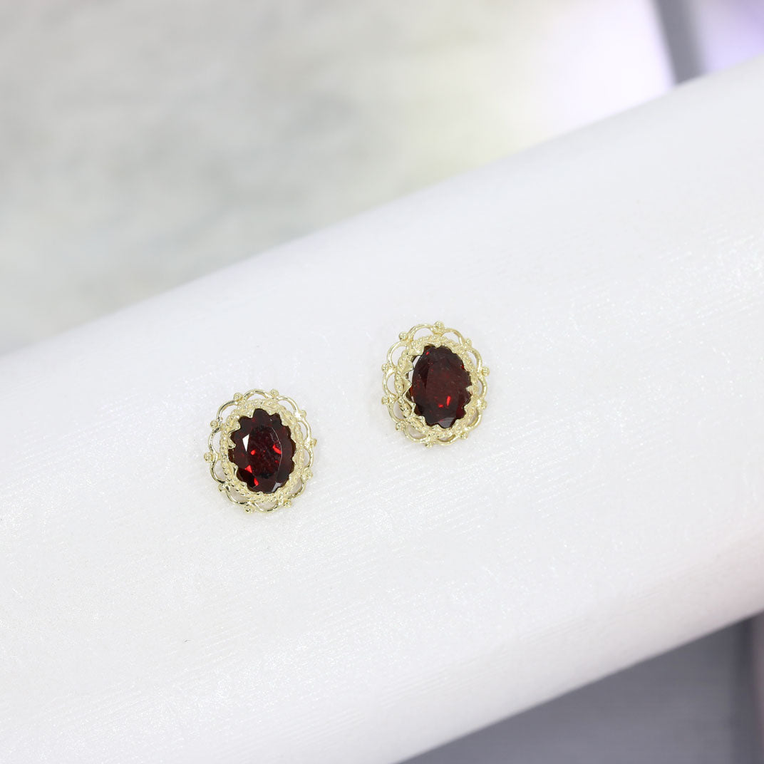 9ct Yellow Gold Fancy Oval Garnet Stud Earrings