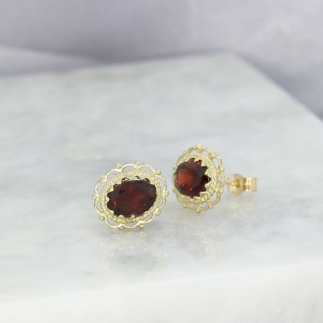 9ct Yellow Gold Fancy Oval Garnet Stud Earrings