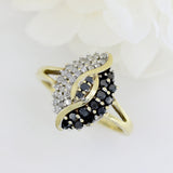 Pre Owned 9ct Yellow Gold Black & White Diamond Marquise Shape Cluster Ring