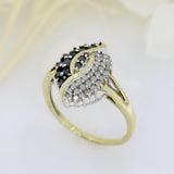 Pre Owned 9ct Yellow Gold Black & White Diamond Marquise Shape Cluster Ring