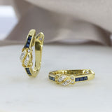 Pre Owned 18ct Yellow Gold Diamond & Sapphire Huggie Style Earrings