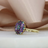 Pre Owned 9ct Yellow Gold Blue Topaz & Amethyst Flower Cluster Ring