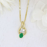 Pre Owned 18ct Gold Emerald & Diamond Pendant with 18 inch Box Chain