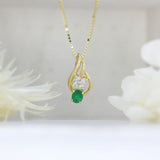 Pre Owned 18ct Gold Emerald & Diamond Pendant with 18 inch Box Chain