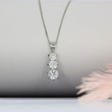 Pre Owned 9ct White Gold CZ Trilogy Drop Pendant Chain & Earring Set