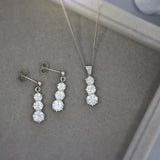 Pre Owned 9ct White Gold CZ Trilogy Drop Pendant Chain & Earring Set