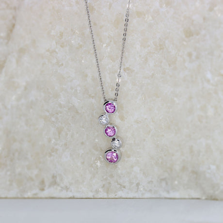 Pre Owned 18ct Gold Pink Sapphire & Diamond Bubble Style Drop Pendant & 18" Chain