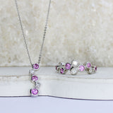 Pre Owned 18ct Gold Pink Sapphire & Diamond Bubble Style Drop Pendant & 18" Chain