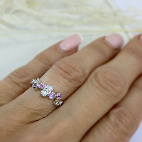 Pre Owned 18ct White Gold Pink Sapphire & Diamond Bubble Ring