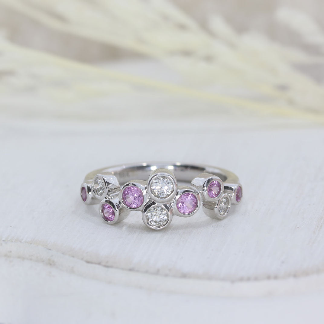 Pre Owned 18ct White Gold Pink Sapphire & Diamond Bubble Ring