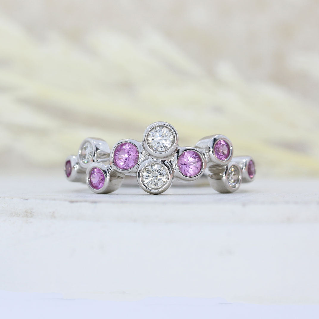 Pre Owned 18ct White Gold Pink Sapphire & Diamond Bubble Ring
