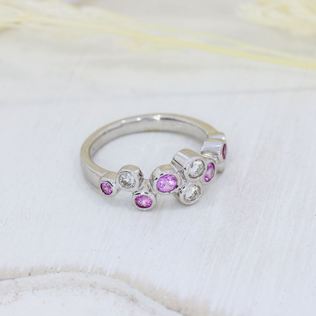 Pre Owned 18ct White Gold Pink Sapphire & Diamond Bubble Ring