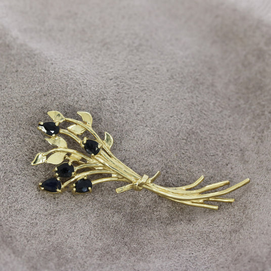 Pre Owned 9ct Yellow Gold Sapphire Set Flower Brooch