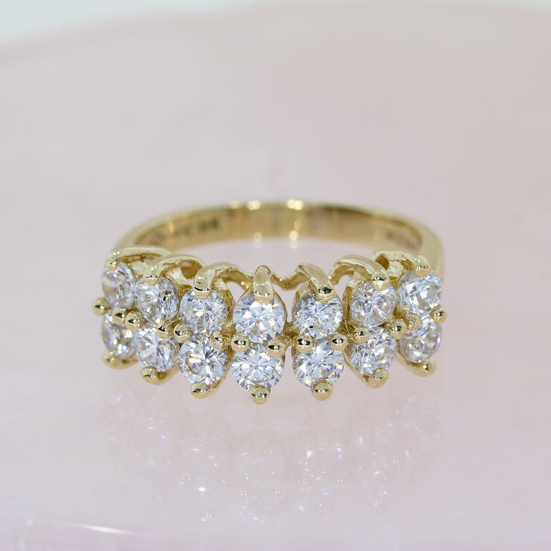 Pre Owned 9ct Yellow Gold 2 Row CZ Cluster Ring