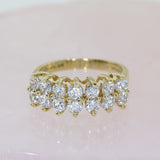 Pre Owned 9ct Yellow Gold 2 Row CZ Cluster Ring