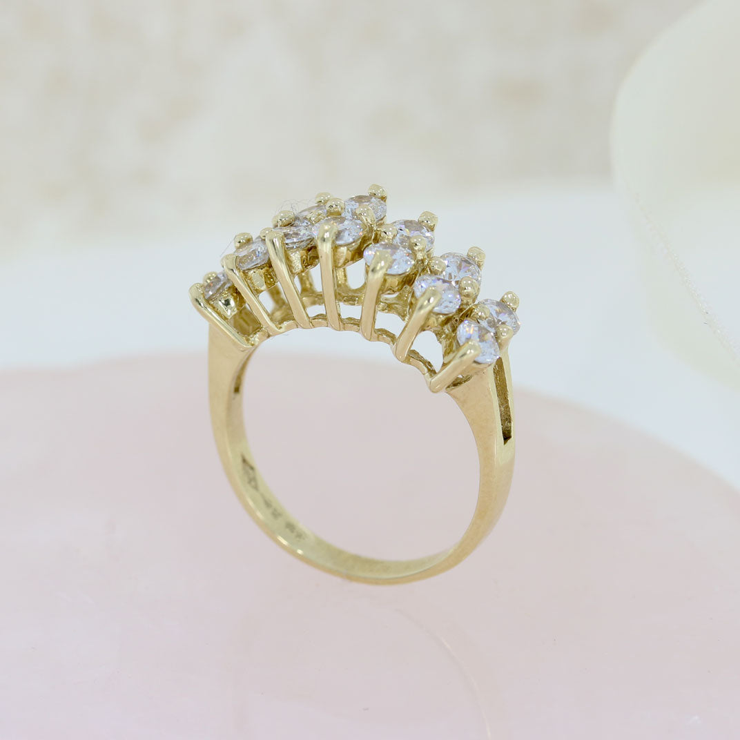 Pre Owned 9ct Yellow Gold 2 Row CZ Cluster Ring