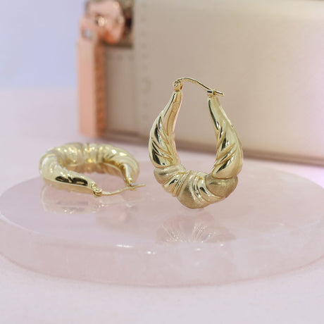 Pre Owned 9ct Yellow Gold Chunky Hollow Creole Hoop Earrings