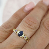 Pre Owned 9ct Yellow Gold Oval Sapphire Ring with Amethyst & Peridot Shoulders