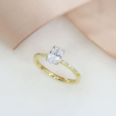 18ct Gold & Platinum Certified Oval Lab Grown Diamond Solitaire With Shoulders Total 1.20ct