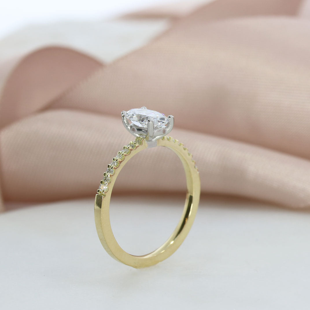 18ct Gold & Platinum Certified Oval Lab Grown Diamond Solitaire With Shoulders Total 1.20ct