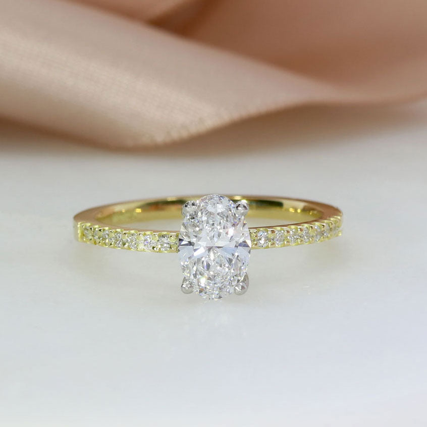 18ct Gold & Platinum Certified Oval Lab Grown Diamond Solitaire With Shoulders Total 1.20ct