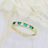 Pre Owned 18ct Yellow Gold Channel Set Emerald & Diamond Eternity Ring