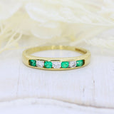 Pre Owned 18ct Yellow Gold Channel Set Emerald & Diamond Eternity Ring