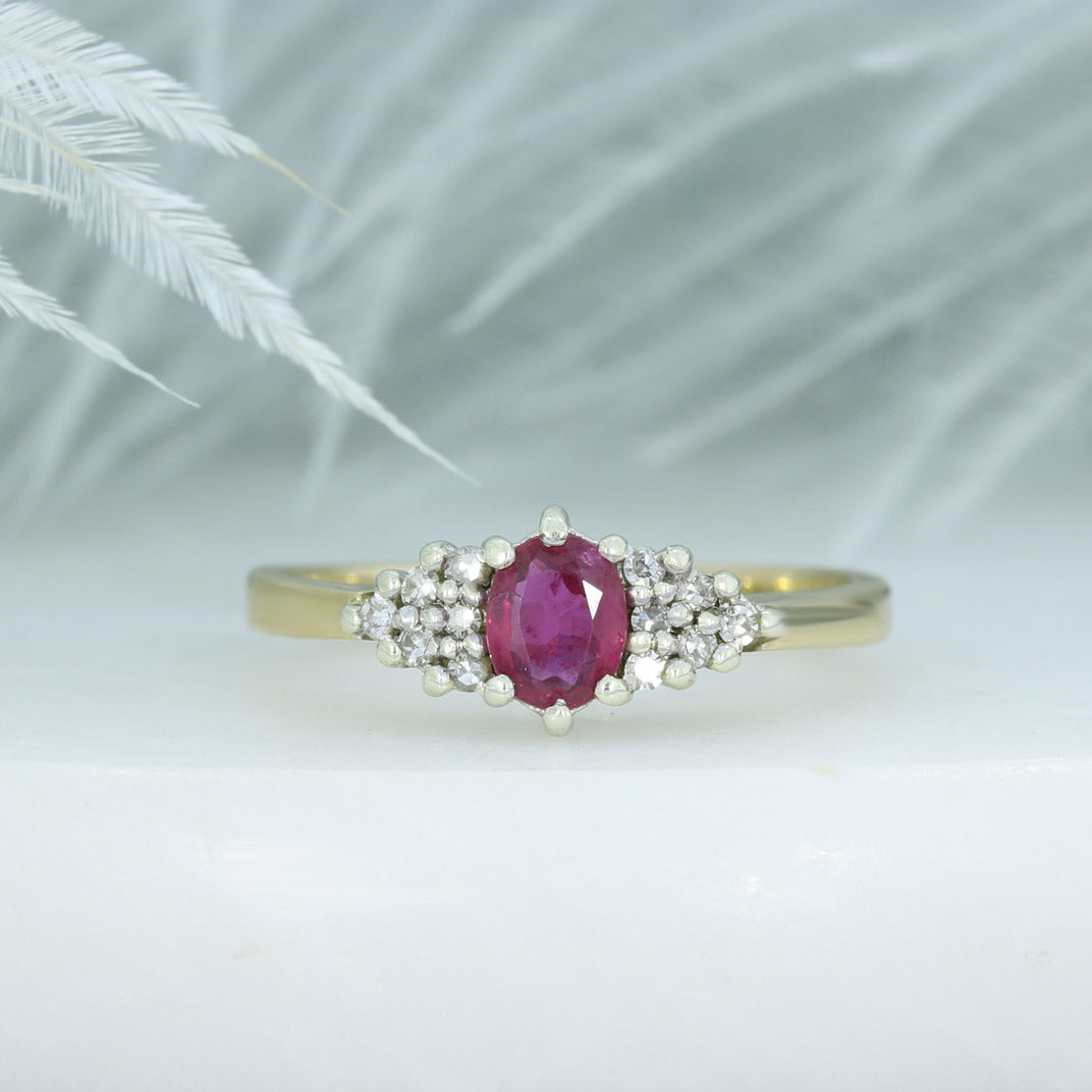 Pre Owned 9ct Yellow Gold Ruby & Diamond Cluster Ring