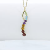 Pre Owned 9ct Yellow Gold Wave Multi Colour Stone Set Pendant & 18" Chain