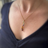 Pre Owned 9ct Yellow Gold Wave Multi Colour Stone Set Pendant & 18" Chain